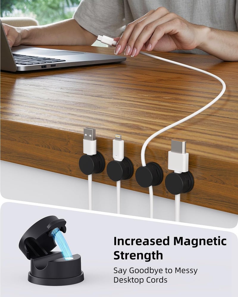 INCHOR Cord Holder, Swiveling Cord Organizer, Magnetic Cable Clips for Desk, 6 Pack Cable Organizer for Nightstand, Adhesive Cable Holder Cable Management Clips for Car Home Office (Black) - Image 2